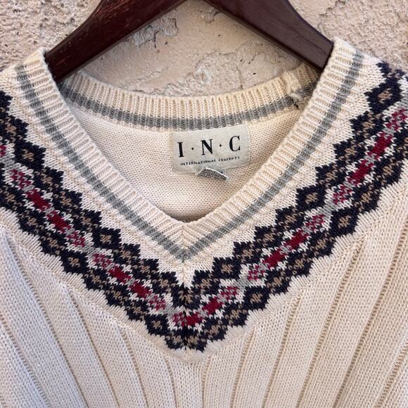 Vintage INC International Concepts Cotton Preppy V-Neck Sweater Womens Medium - Picture 3 of 4